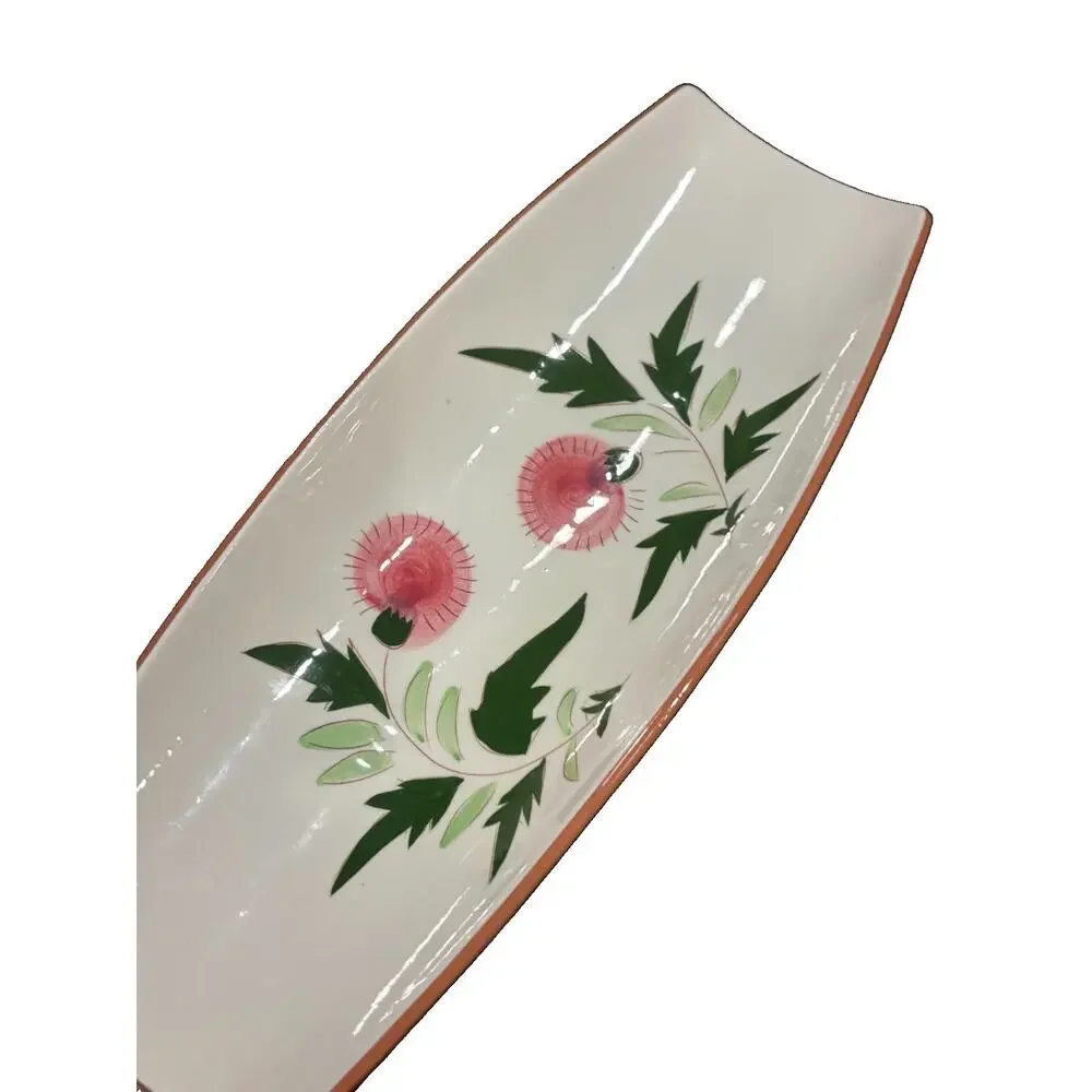 Vintage Stangl Pottery Thistle Footed Bread Tray Pink Green Floral USA 15.25”